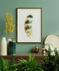 Image of a feather watercolor painting by Shayna Larsen, originals & prints available