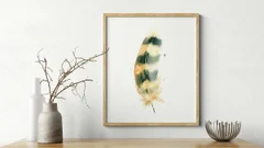 Image of a feather watercolor painting by Shayna Larsen, originals & prints available