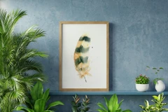 Image of a feather watercolor painting by Shayna Larsen, originals & prints available