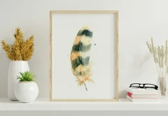 Image of a feather watercolor painting by Shayna Larsen, originals & prints available