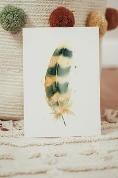 Image of a feather watercolor painting by Shayna Larsen, originals & prints available