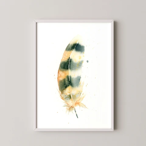 Image of a feather watercolor painting by Shayna Larsen, originals & prints available