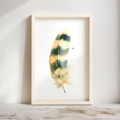 Image of a feather watercolor painting by Shayna Larsen, originals & prints available