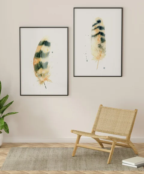 Image of a feather watercolor painting by Shayna Larsen, originals & prints available