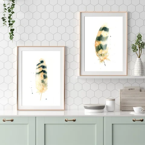 Image of a feather watercolor painting by Shayna Larsen, originals & prints available