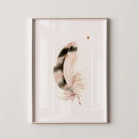Image of a feather watercolor painting by Shayna Larsen, originals & prints available