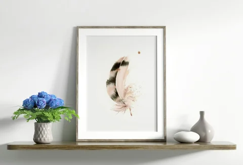 Image of a feather watercolor painting by Shayna Larsen, originals & prints available