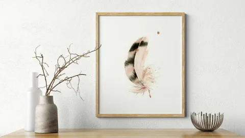 Image of a feather watercolor painting by Shayna Larsen, originals & prints available
