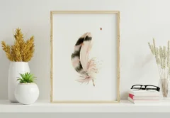 Image of a feather watercolor painting by Shayna Larsen, originals & prints available