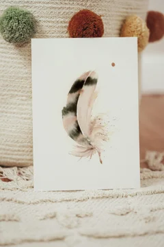 Image of a feather watercolor painting by Shayna Larsen, originals & prints available
