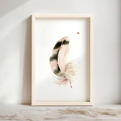 Image of a feather watercolor painting by Shayna Larsen, originals & prints available