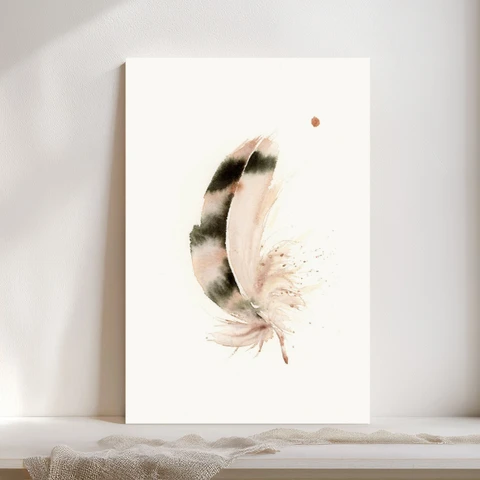 Image of a feather watercolor painting by Shayna Larsen, originals & prints available