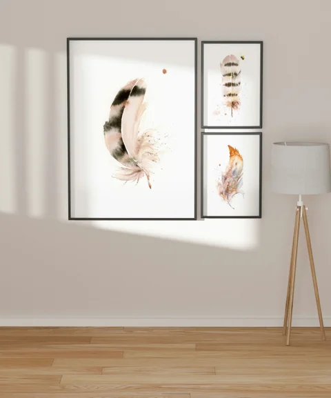 Image of a feather watercolor painting by Shayna Larsen, originals & prints available