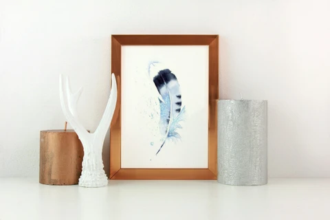 Image of a feather watercolor painting by Shayna Larsen, originals & prints available