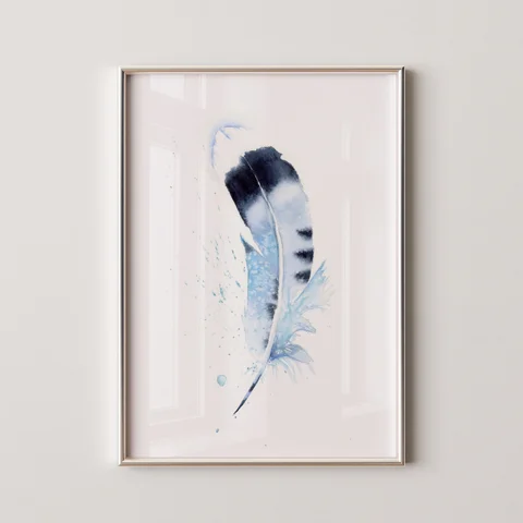Image of a feather watercolor painting by Shayna Larsen, originals & prints available