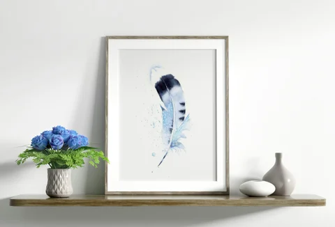 Image of a feather watercolor painting by Shayna Larsen, originals & prints available
