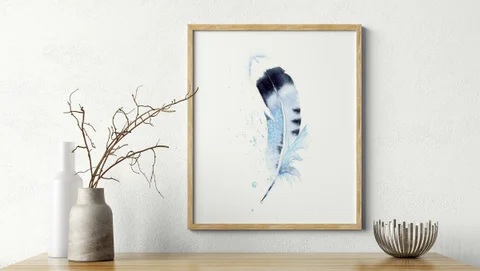 Image of a feather watercolor painting by Shayna Larsen, originals & prints available