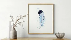 Image of a feather watercolor painting by Shayna Larsen, originals & prints available