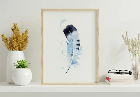 Image of a feather watercolor painting by Shayna Larsen, originals & prints available