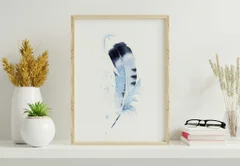 Image of a feather watercolor painting by Shayna Larsen, originals & prints available