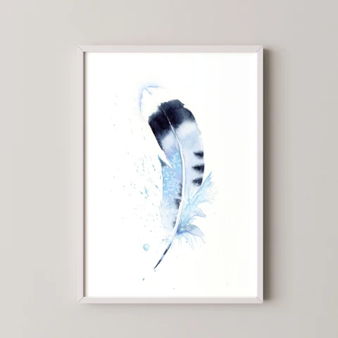 Image of a feather watercolor painting by Shayna Larsen, originals & prints available