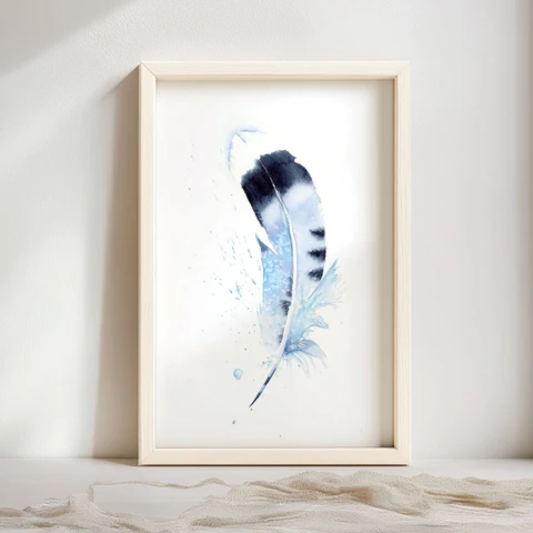 Image of a feather watercolor painting by Shayna Larsen, originals & prints available