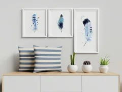 Image of a feather watercolor painting by Shayna Larsen, originals & prints available