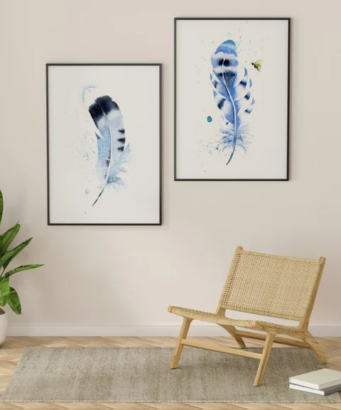 Image of a feather watercolor painting by Shayna Larsen, originals & prints available