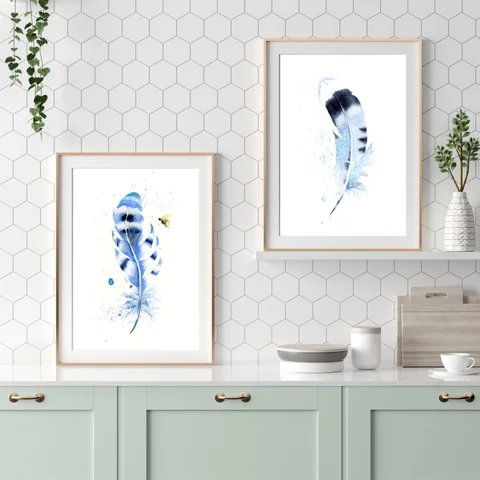 Image of a feather watercolor painting by Shayna Larsen, originals & prints available