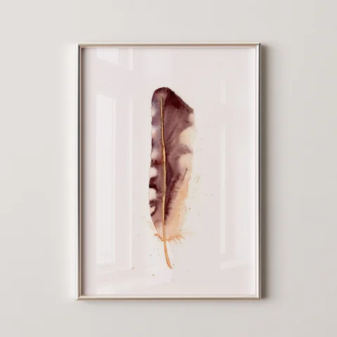 Image of a feather watercolor painting by Shayna Larsen, originals & prints available