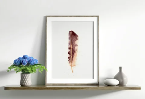 Image of a feather watercolor painting by Shayna Larsen, originals & prints available