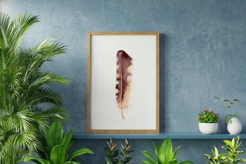 Image of a feather watercolor painting by Shayna Larsen, originals & prints available
