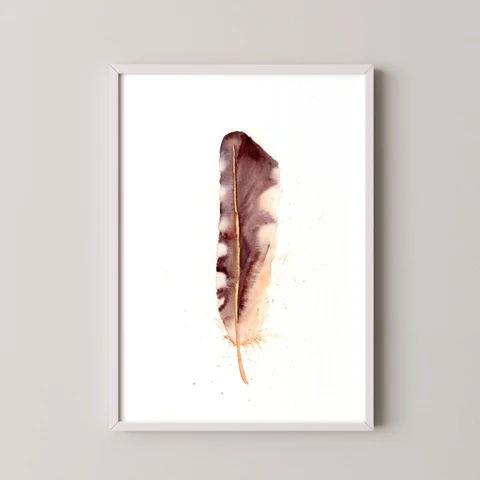 Image of a feather watercolor painting by Shayna Larsen, originals & prints available