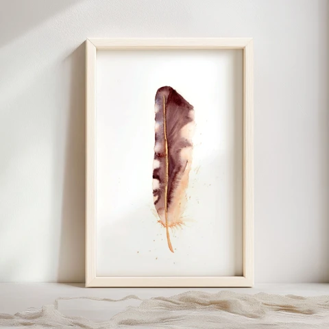 Image of a feather watercolor painting by Shayna Larsen, originals & prints available