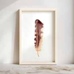 Image of a feather watercolor painting by Shayna Larsen, originals & prints available