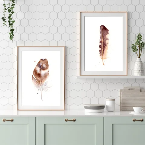 Image of a feather watercolor painting by Shayna Larsen, originals & prints available