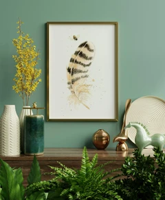 Image of a feather watercolor painting by Shayna Larsen, originals & prints available
