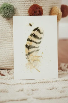 Image of a feather watercolor painting by Shayna Larsen, originals & prints available