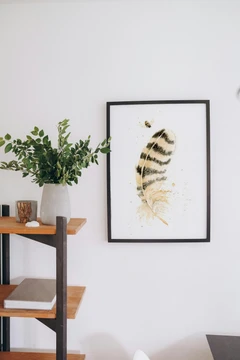 Image of a feather watercolor painting by Shayna Larsen, originals & prints available