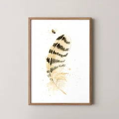 Image of a feather watercolor painting by Shayna Larsen, originals & prints available