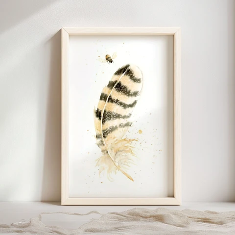 Image of a feather watercolor painting by Shayna Larsen, originals & prints available