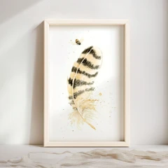 Image of a feather watercolor painting by Shayna Larsen, originals & prints available