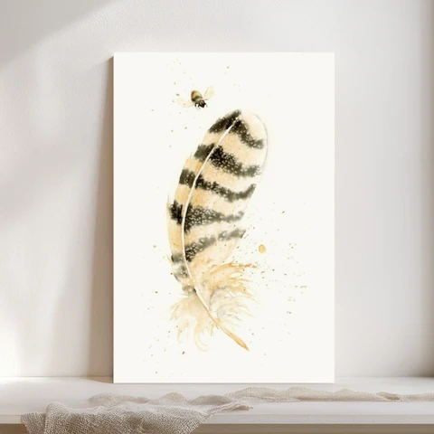 Image of a feather watercolor painting by Shayna Larsen, originals & prints available