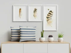 Image of a feather watercolor painting by Shayna Larsen, originals & prints available