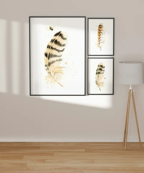 Image of a feather watercolor painting by Shayna Larsen, originals & prints available