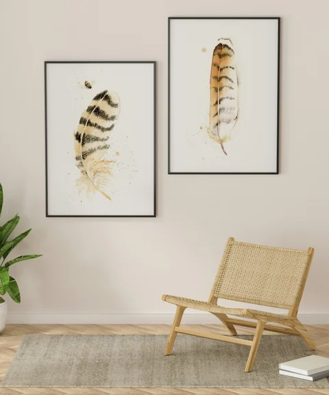 Image of a feather watercolor painting by Shayna Larsen, originals & prints available