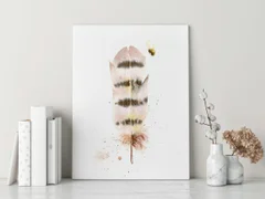 Image of a feather watercolor painting by Shayna Larsen, originals & prints available