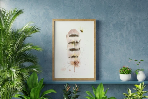 Image of a feather watercolor painting by Shayna Larsen, originals & prints available