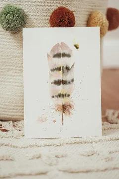 Image of a feather watercolor painting by Shayna Larsen, originals & prints available