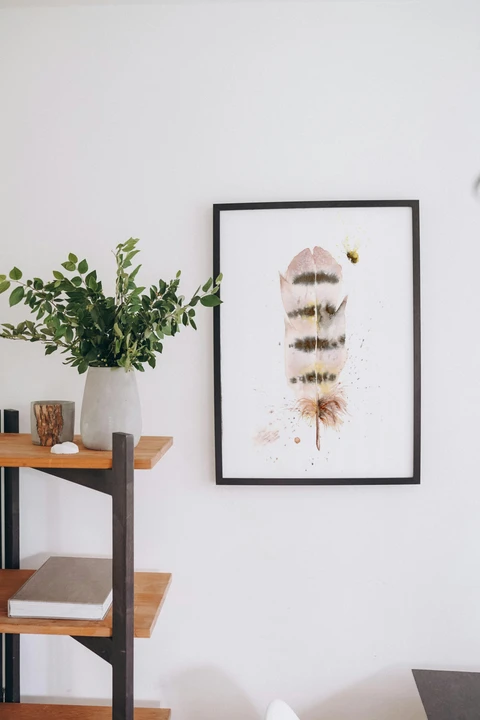 Image of a feather watercolor painting by Shayna Larsen, originals & prints available
